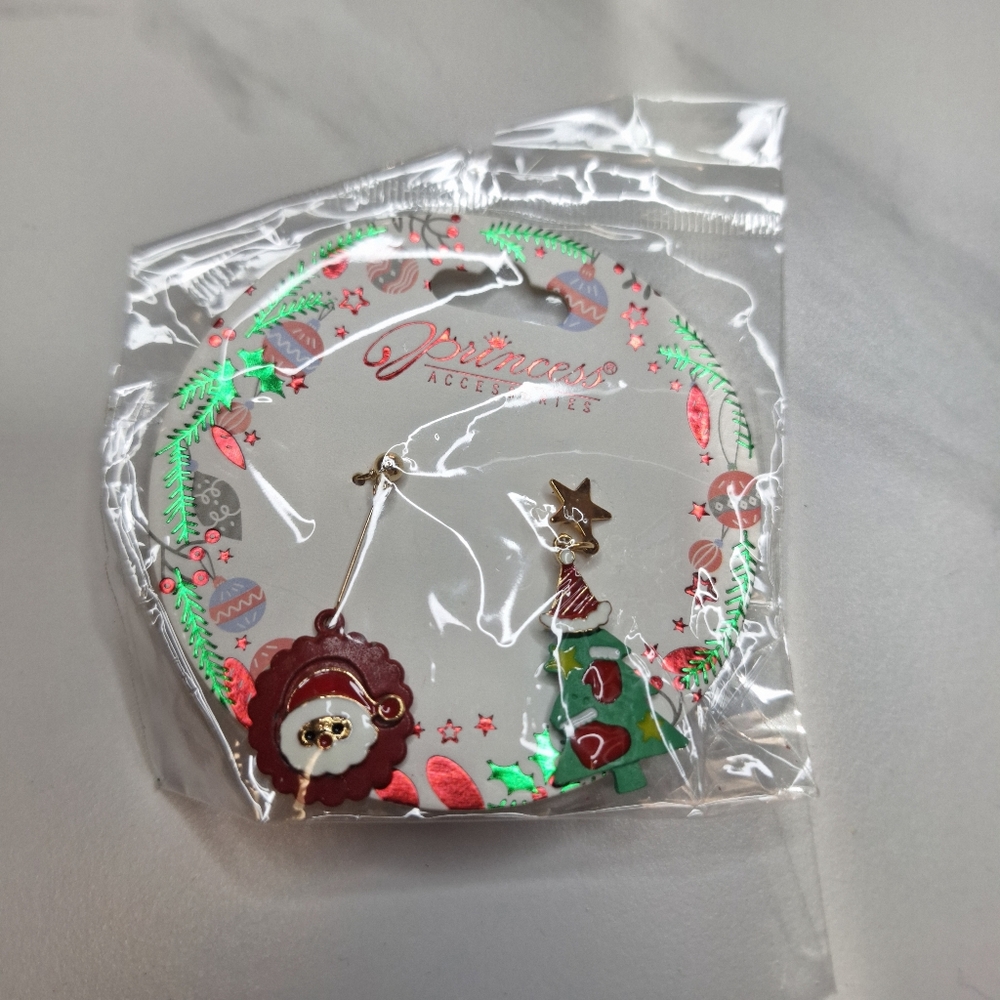 Princess Accessories Enamel Christmas Santa & Tree Mismatched Earrings Gold Tone